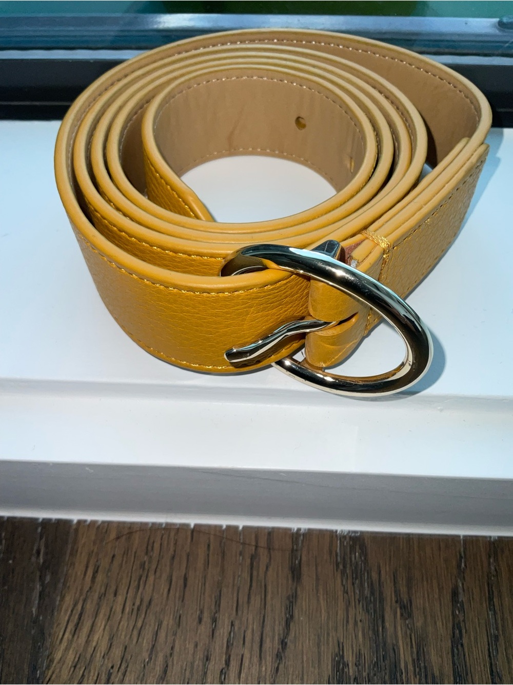 Talbots Yellow Leather Belt with Silver Loop Buckle
